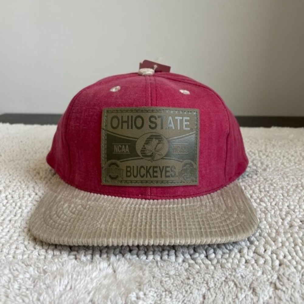 VINTAGE OHIO STATE BUCKEYES STRAP BACK DAD HAT OSFA CORDUROY BRIM PATCH CAP
